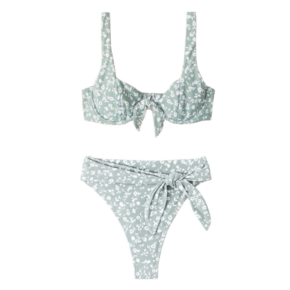 Abercrombie & Fitch Light Green Floral Bikini